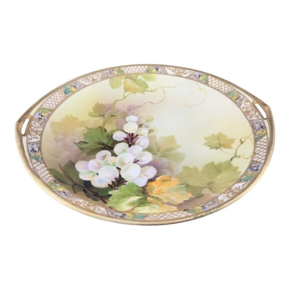 Antique Nippon HandPainted Large Platter Dish Plate W Handles Textured Porcelain - Picture 15 of 16